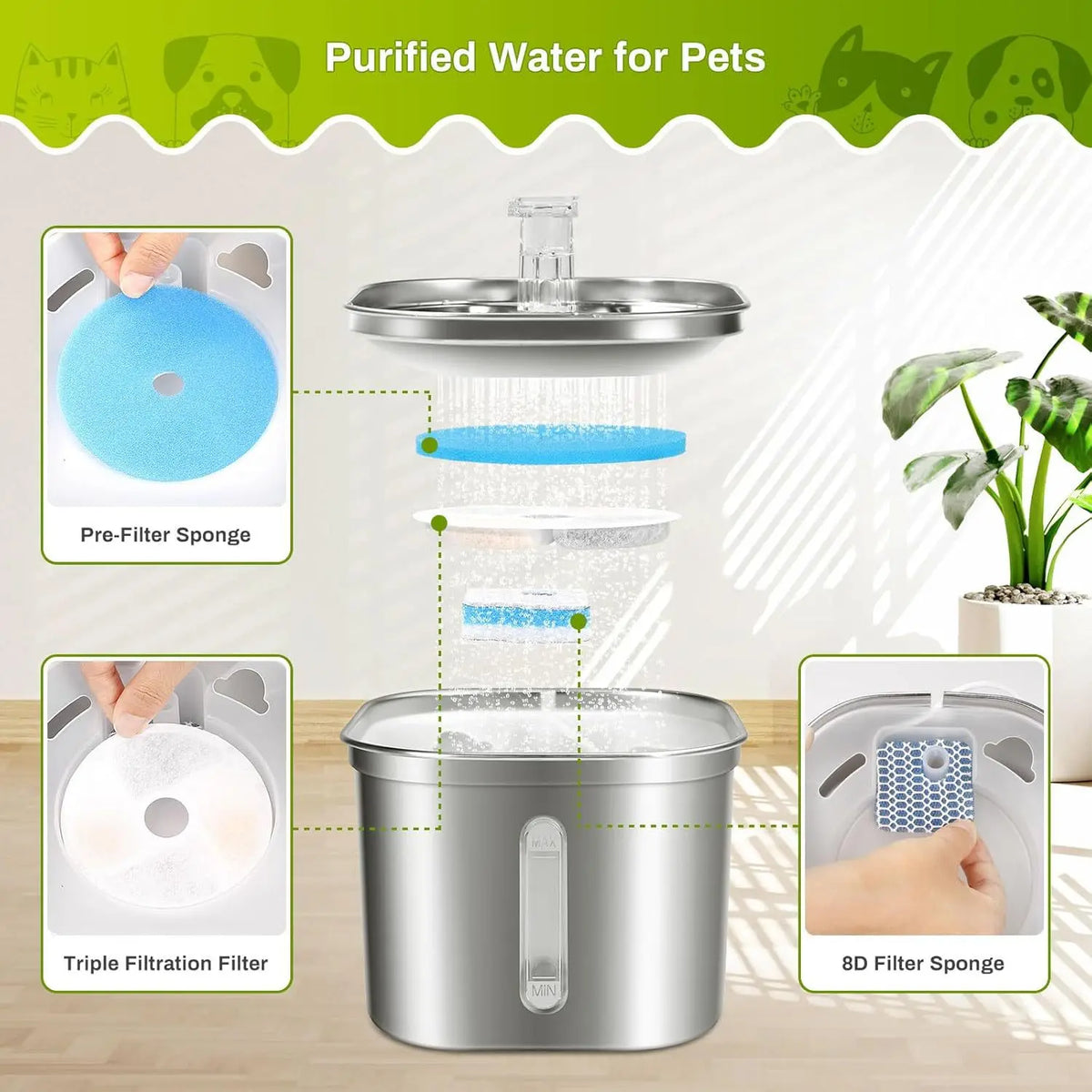 Pet Water Fountain (Stainless Steel + PP) - MyPetDollar.com