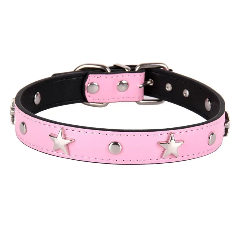 S/M/L Star Studded Pet Dog Collar Leather - MyPetDollar.com