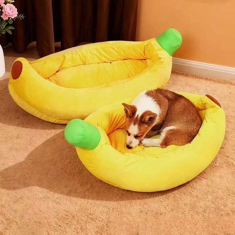 Yellow banana-shaped pet bed for dogs and cats – view 3