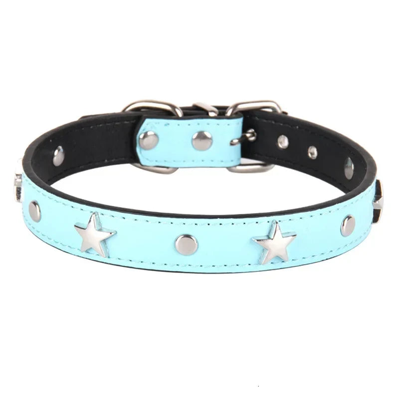 S/M/L Star Studded Pet Dog Collar Leather - MyPetDollar.com
