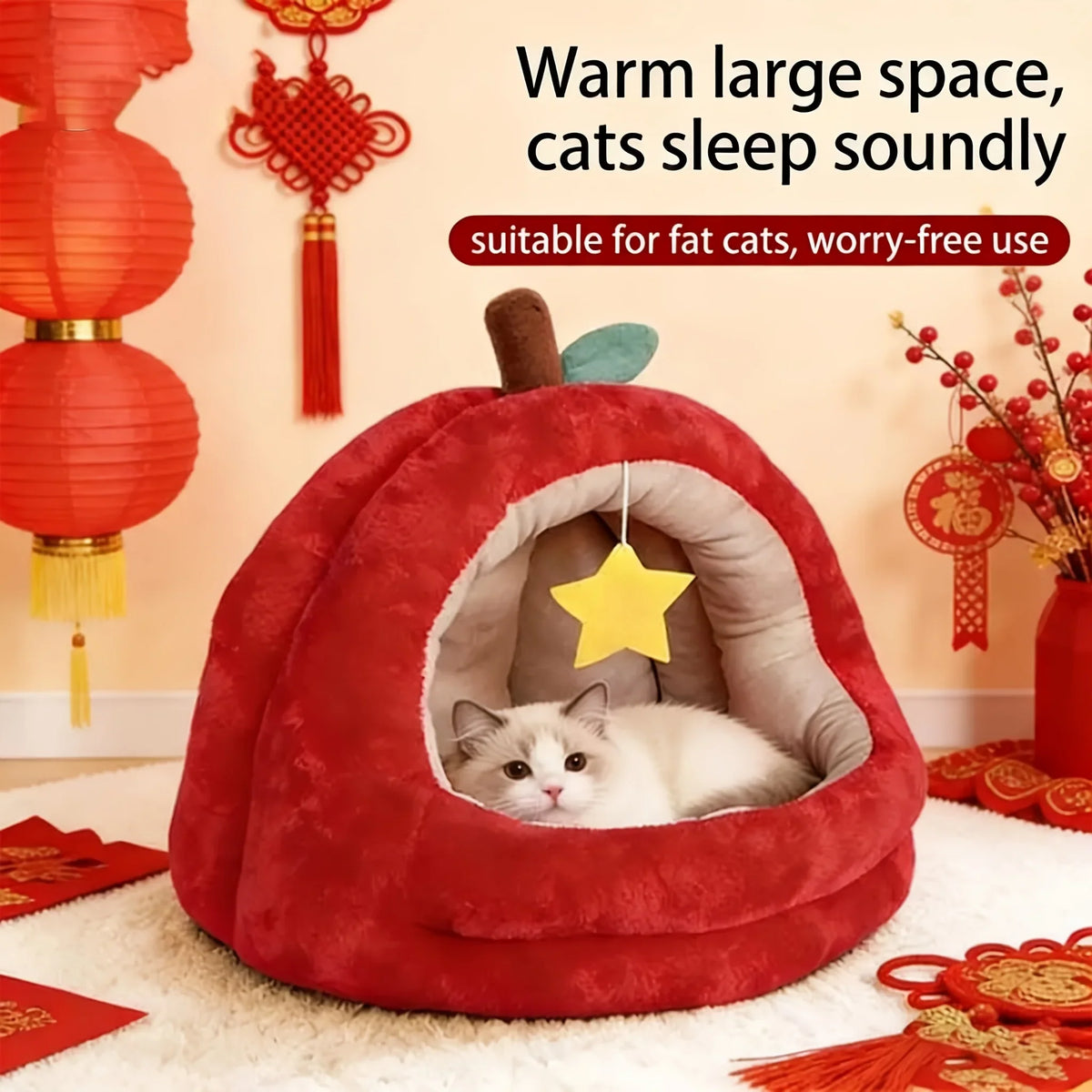 Apple-Shaped Pet Bed Padded Enclosed Pet Bed - MyPetDollar.com