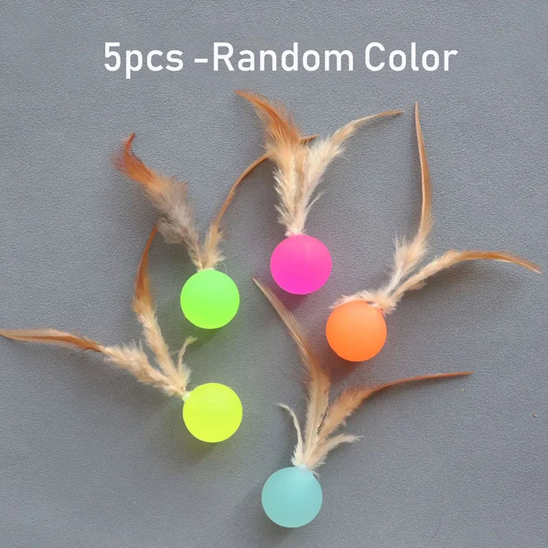 Soft Elastic Bouncy Cat Plaything Luminous Glow Badminton Ball, Interactive