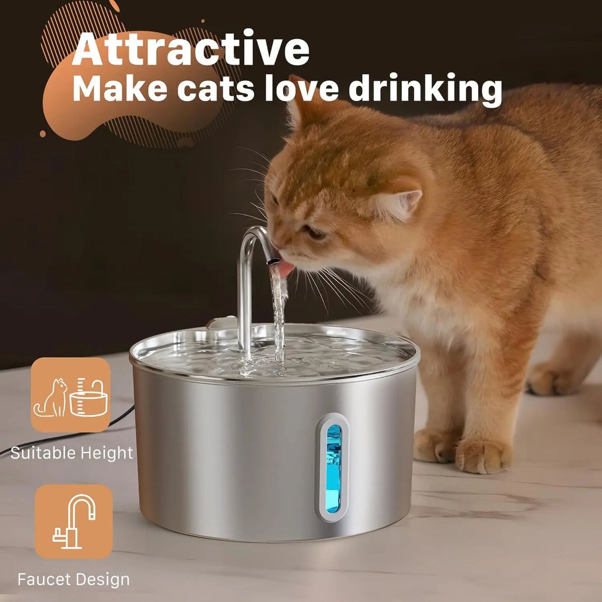 2.2L/3.2L Stainless Steel Pet Water Fountain - MyPetDollar.com
