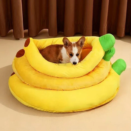 Yellow banana-shaped pet bed for dogs and cats – view 2