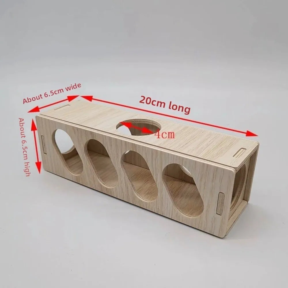 Natural Wood Hamster Tunnel Chewable Surface Durable Escape – 3 Colors