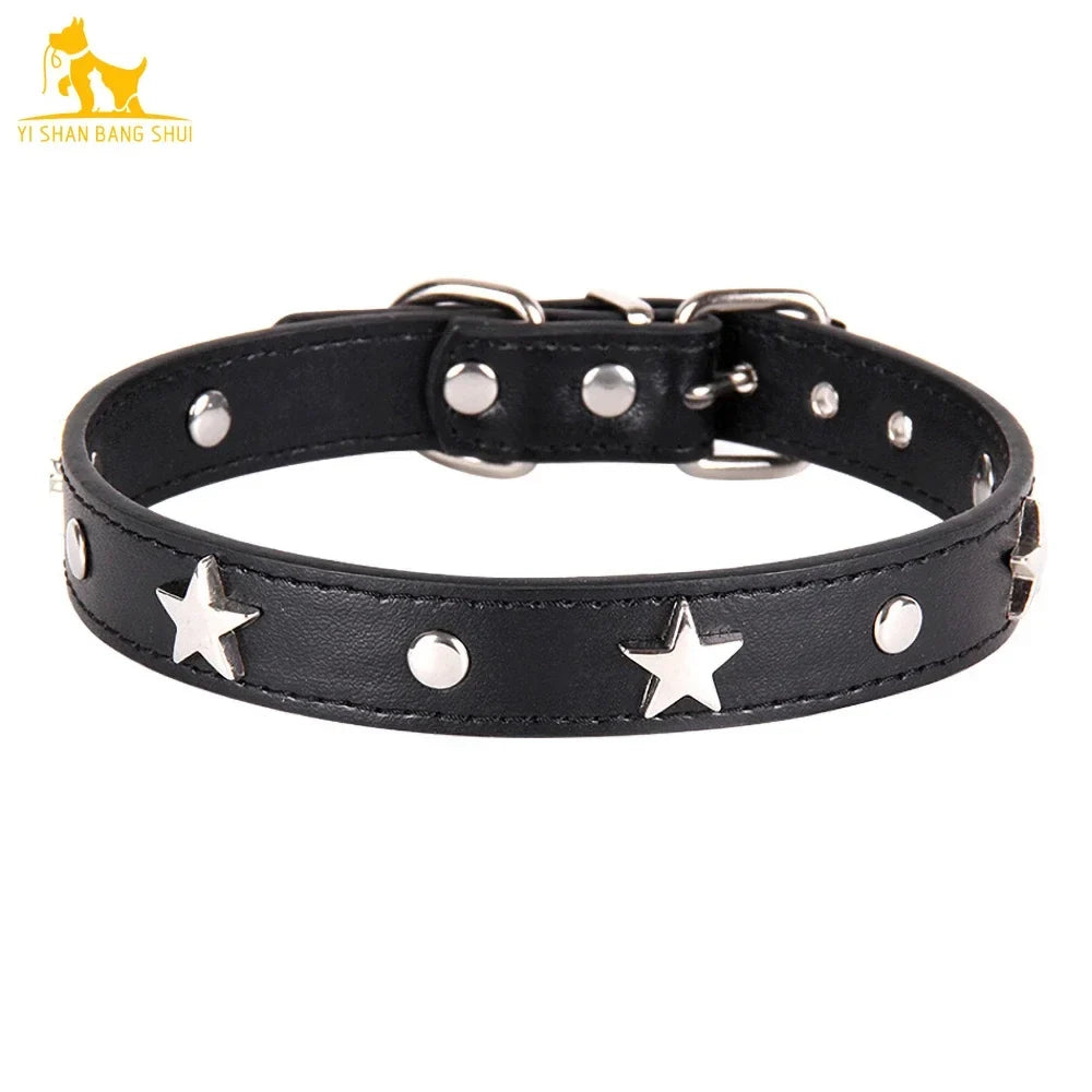 S/M/L Star Studded Pet Dog Collar Leather - MyPetDollar.com