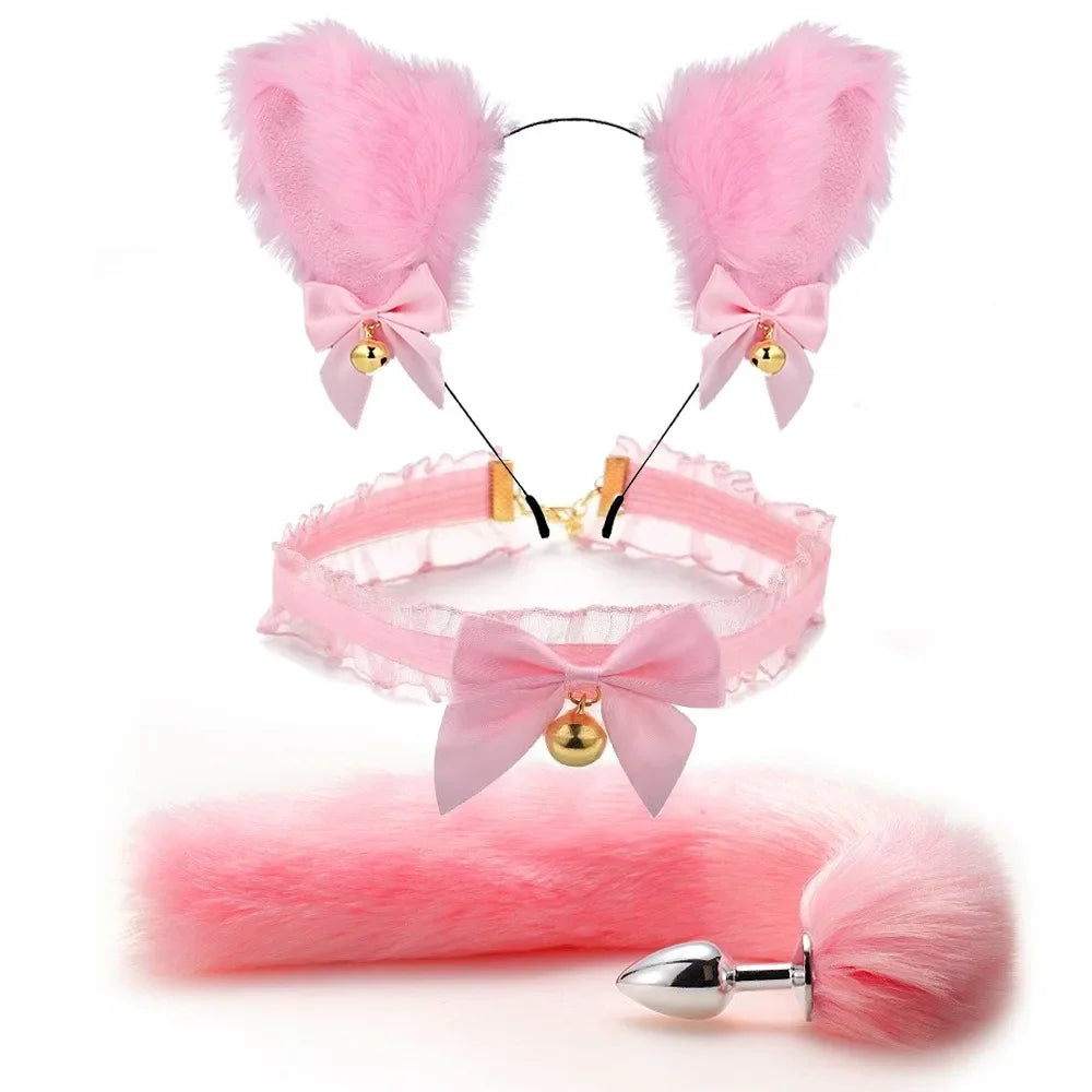 Cute Fox Tail Anal Plug Bow-knot Soft Cat Ears Headbands – 3 Colors