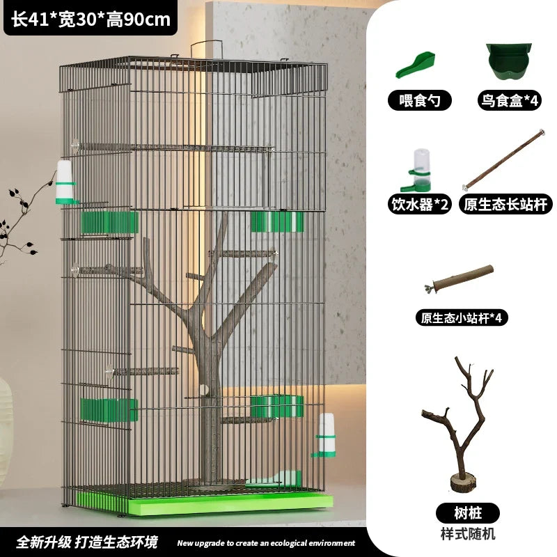 Large Vertical Bird Cage with Natural Wood - MyPetDollar.com