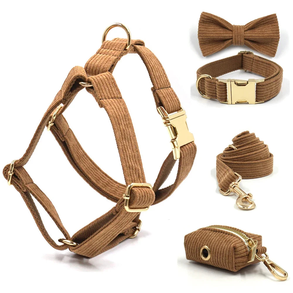 Brown Corduroy Dog Harness and Leash Set - MyPetDollar.com