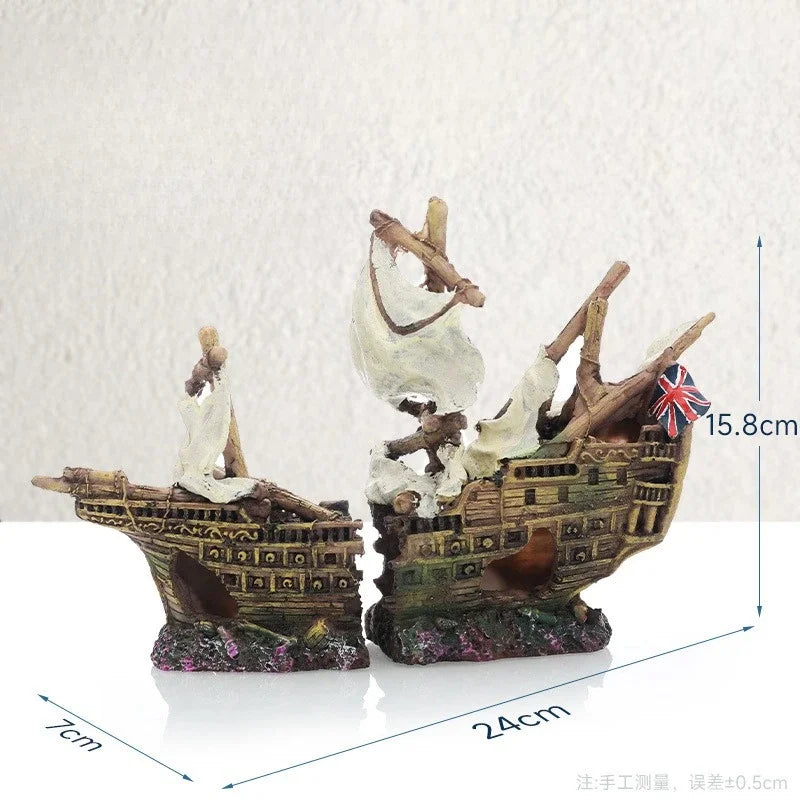 Resin Sunken Pirate Ship Aquarium Ornament – 5 Colors