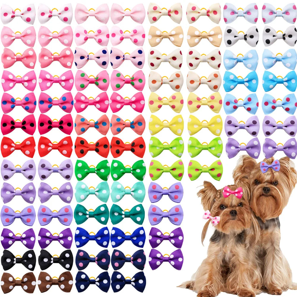 100PCS New Dog Bows With Rubber Bands Solid - MyPetDollar.com