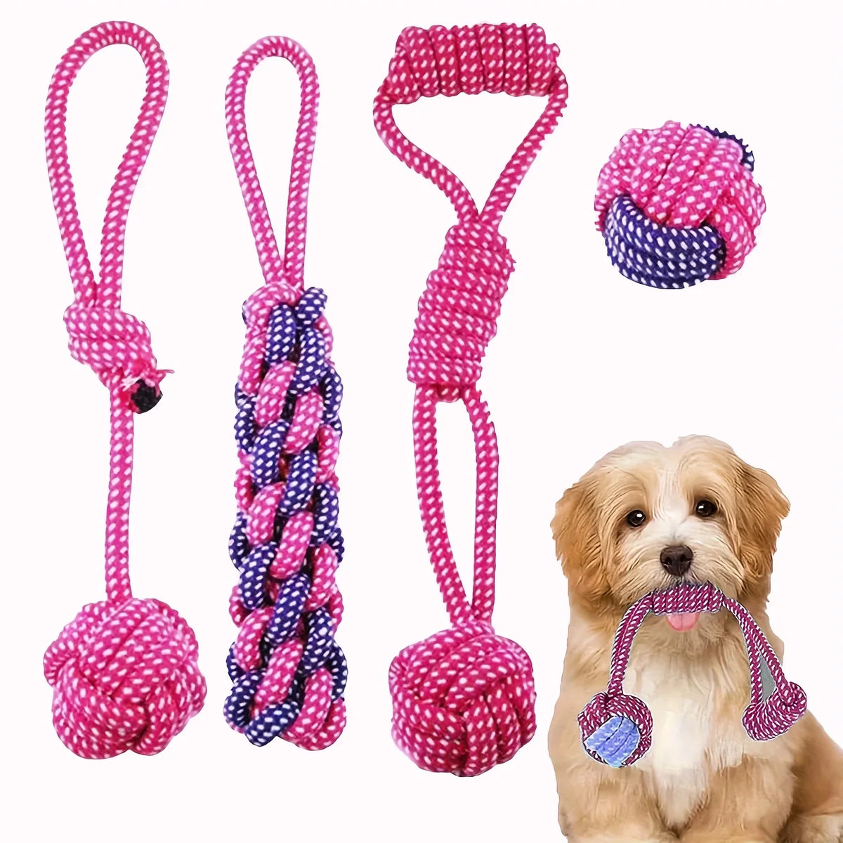 Durable Purple Dog Chew Rope Plaything Set – 2 Colors