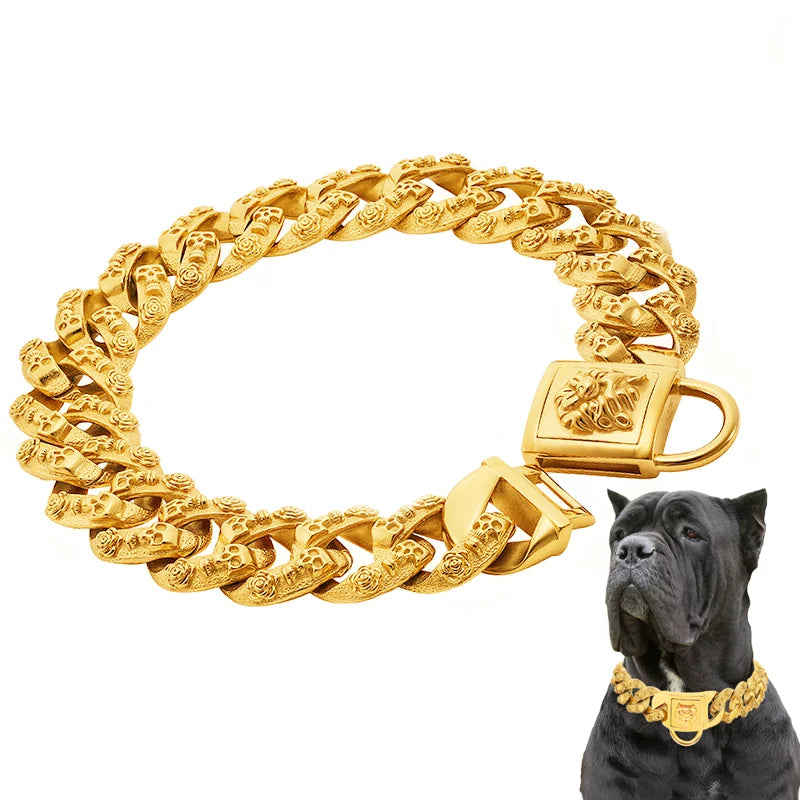 Metal Collar for Large Dog Gold Silver Pet - MyPetDollar.com