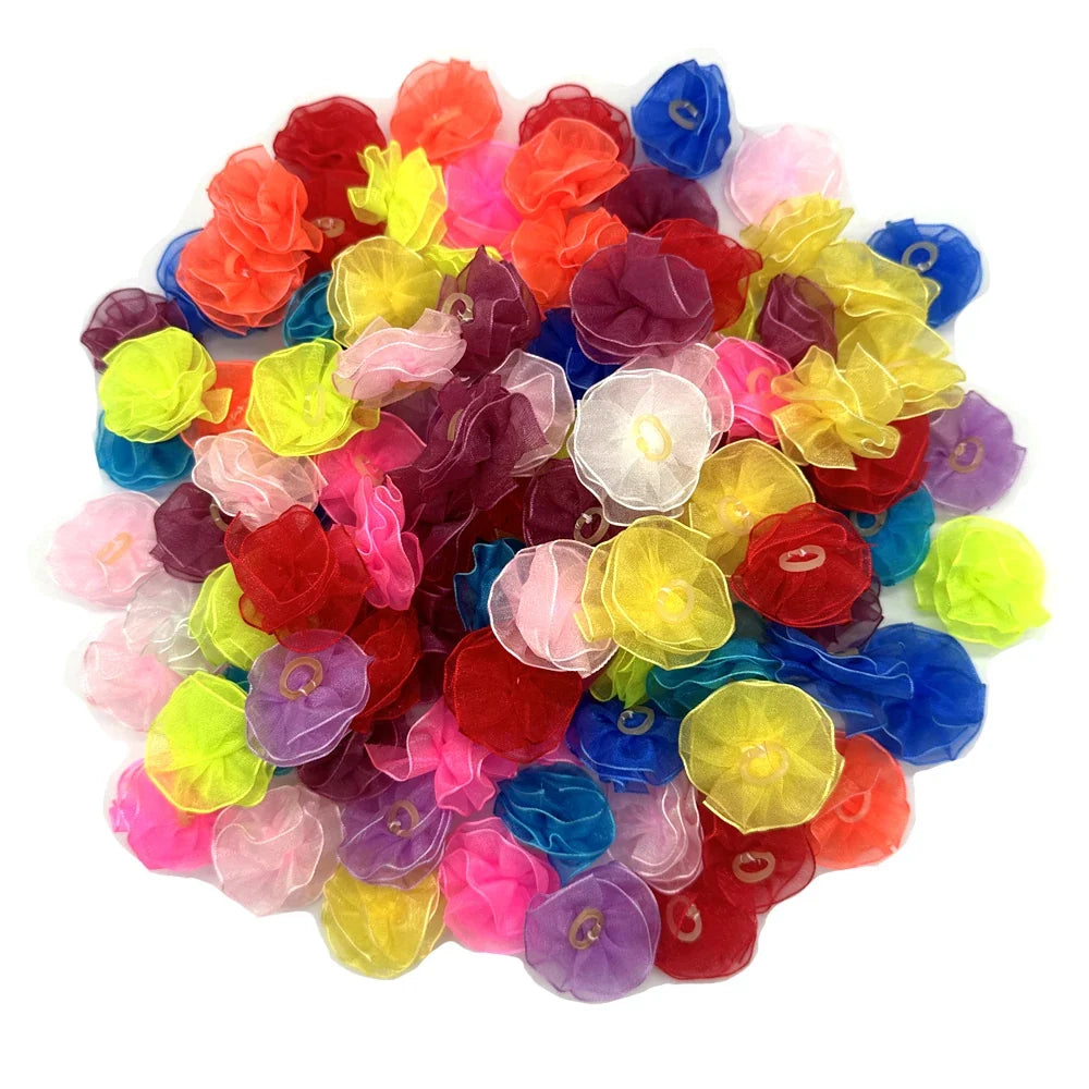 50 Lace Dog Hair Bows Handmade Accessories Rubber – 2 Sizes