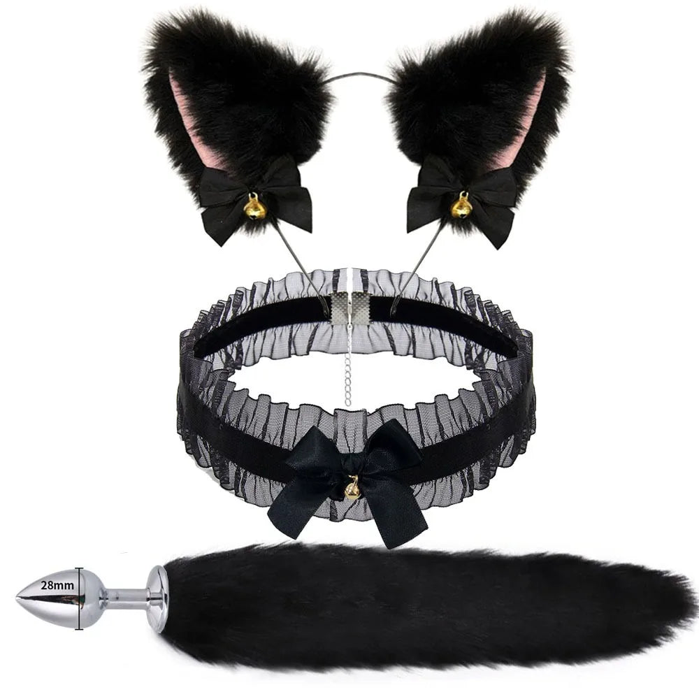 Cute Fox Tail Anal Plug Bow-knot Soft Cat Ears Headbands – 3 Colors