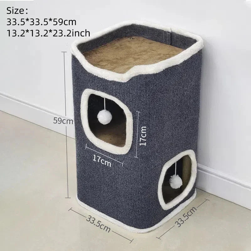 Soft 3-Tiers Cat Bed Winter Pet Home Covered Cave