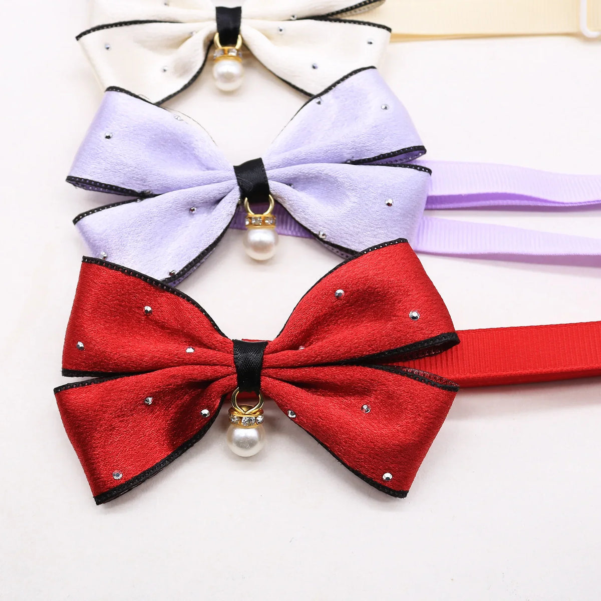 50/100pcs Satin Dog Bow Ties Luxury Pearl - MyPetDollar.com