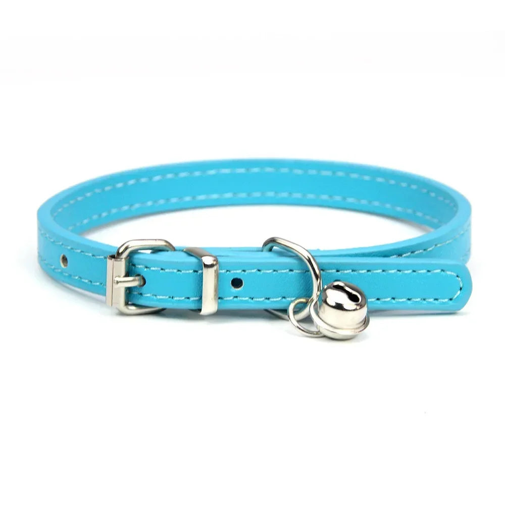 Cute Puppy Cat Collar With Bells PU Leather - MyPetDollar.com