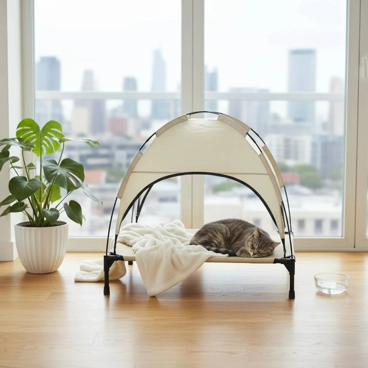 Dog Cot with Canopy Arched Elevated Pet Cot - MyPetDollar.com