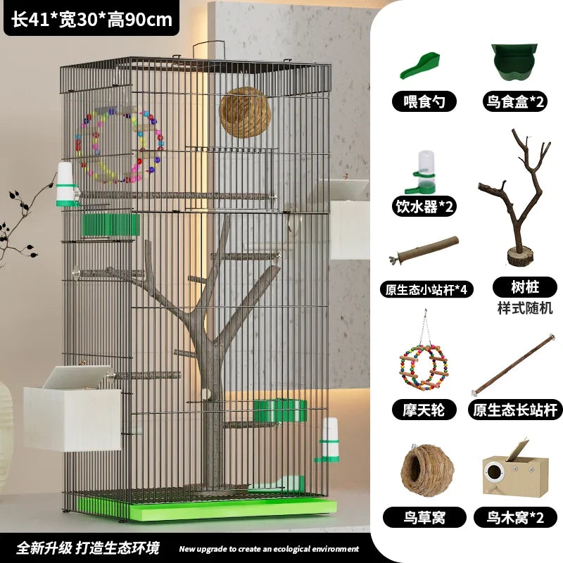 large Vertical Bird Enclosure with Natural Wood Perch – 19 Colors