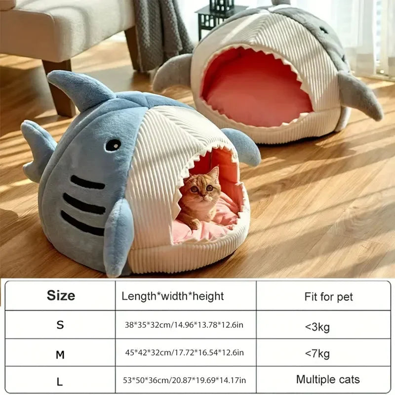 Warm Cat Beds Cartoon Shark Pet Cave Beds - MyPetDollar.com