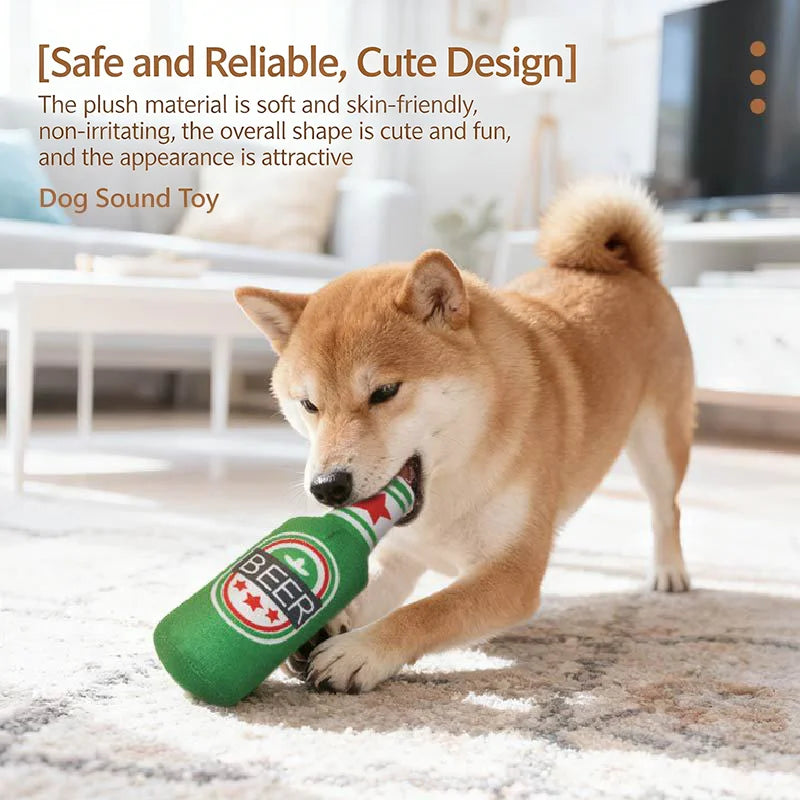 Realistic Beer Plush Dog Toy Squeaky BB - MyPetDollar.com