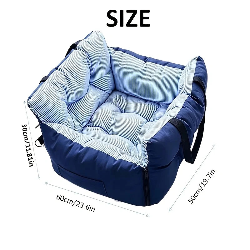 Blue‑stripe Dog Car Seat Bed