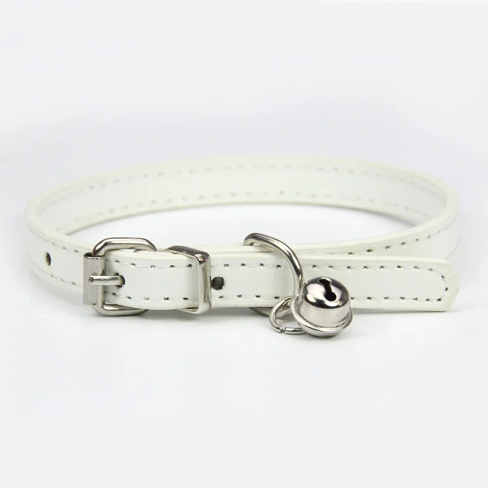 Cute Puppy Cat Collar With Bells PU Leather - MyPetDollar.com