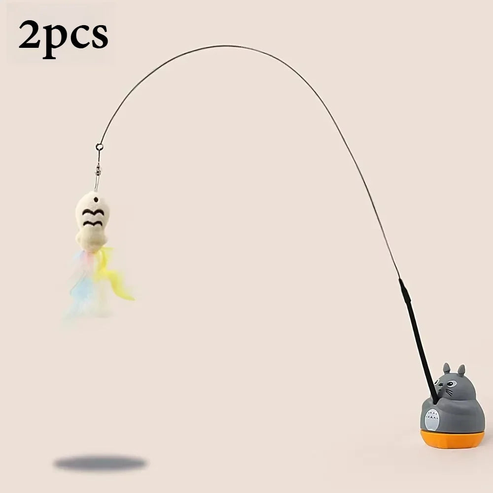 Pet Small Cat Toys Fishing Teasing Stick 360 Rotating – 2 Colors