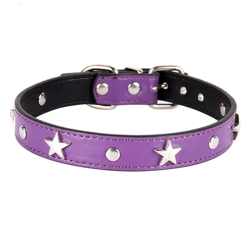 S/M/L Star Studded Pet Dog Collar Leather - MyPetDollar.com