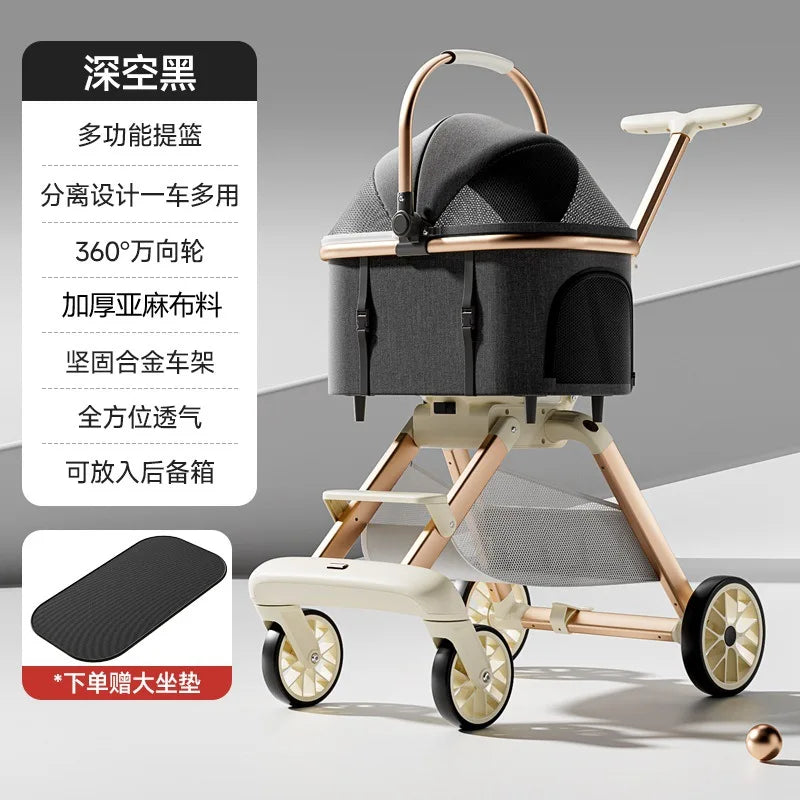Foldable Pet Stroller for Cats and Dogs Lightweight Aluminum