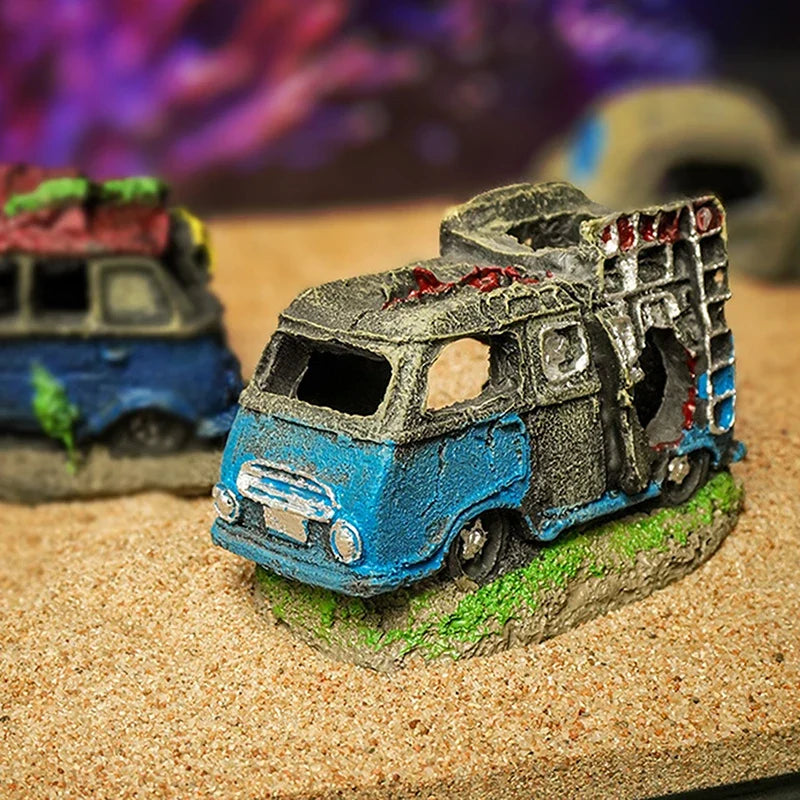 Aquarium Ornament Shaped Like Car Wreckage - MyPetDollar.com