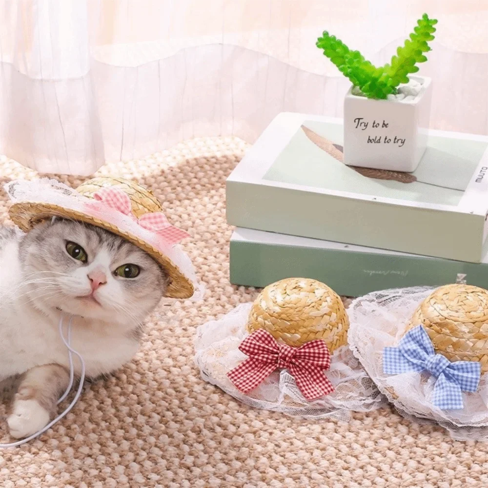 Adjustable Pet Straw Hat Wide Brim Sun - MyPetDollar.com