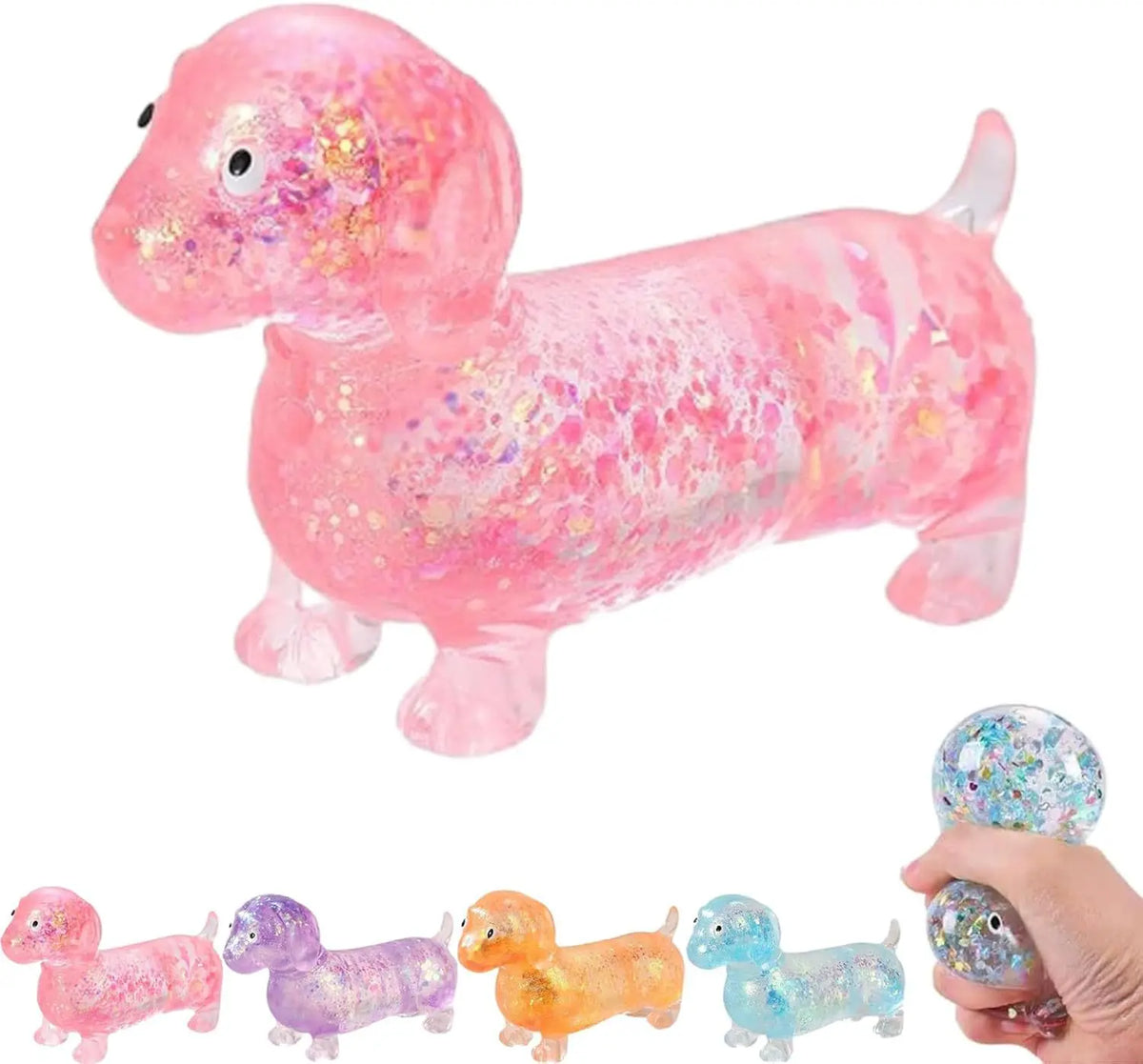 Glitter Dachshund Squishy Squeeze Plaything Soft Stretchy Vent Ball for Dogs
