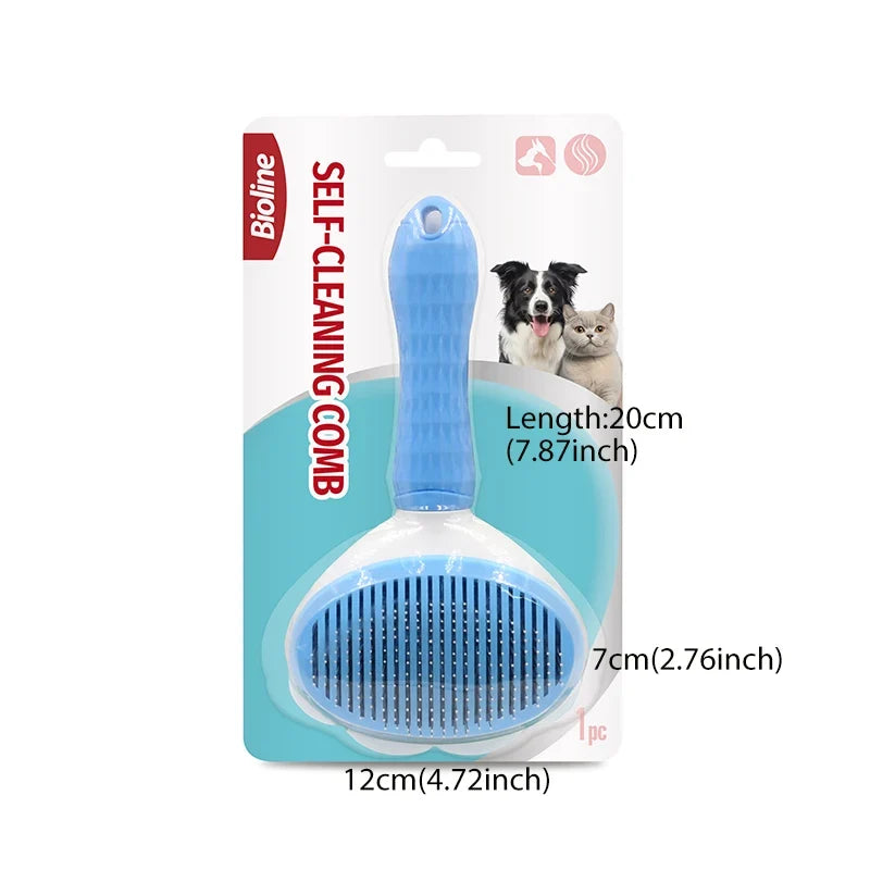Bioline Self Cleaning Slicker Grooming Brush Dog & Cat Bunny Pet