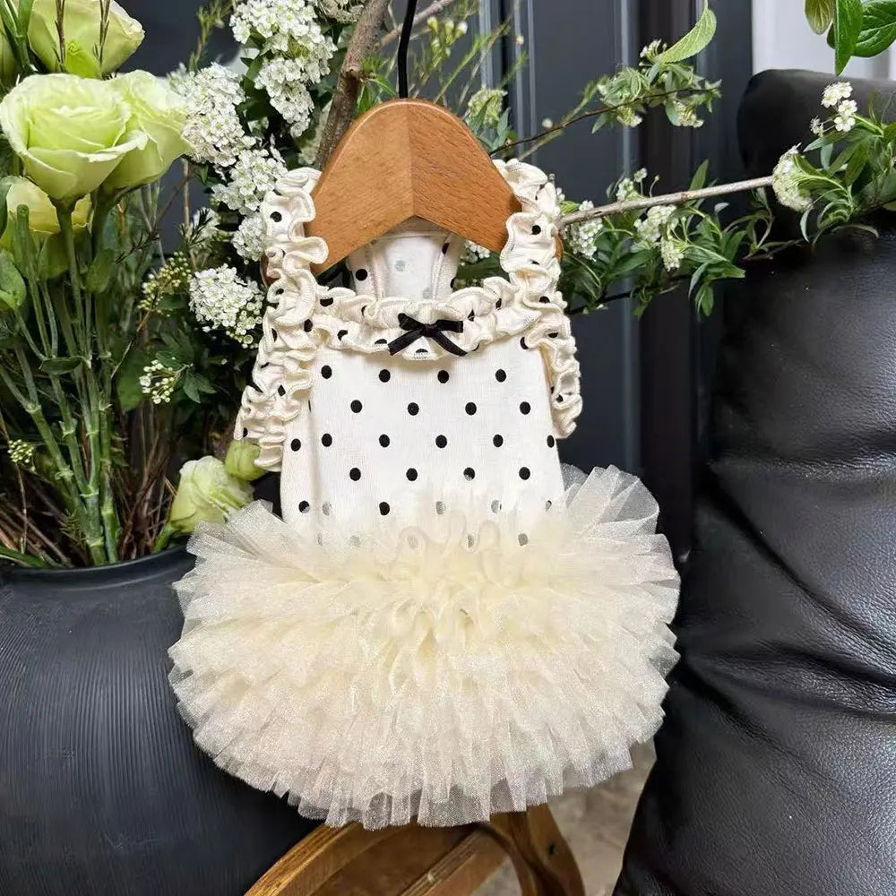 Lightweight Thin Dog Summer Dress Polka Dot Ruffle Sling Tulle – 4 Sizes
