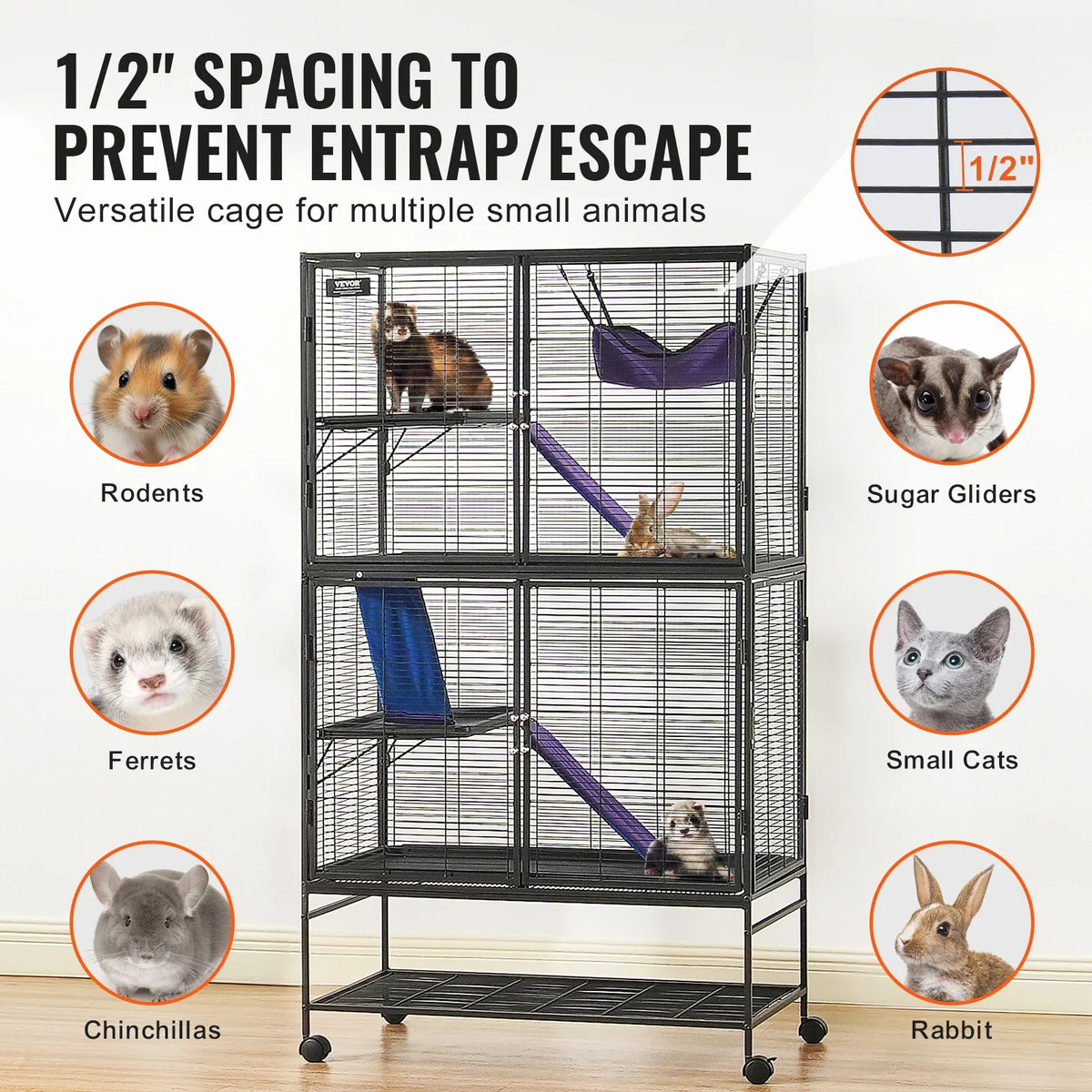 SucceBuy 64.6" Rolling Metal Ferret Cage - MyPetDollar.com