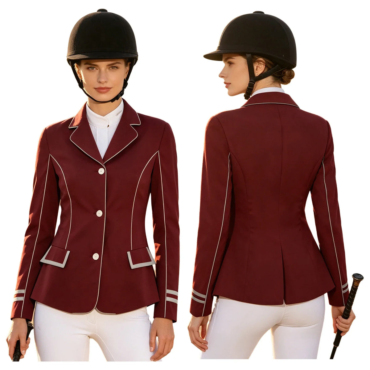 Women Contrast Trim Horse Riding Jacket - MyPetDollar.com
