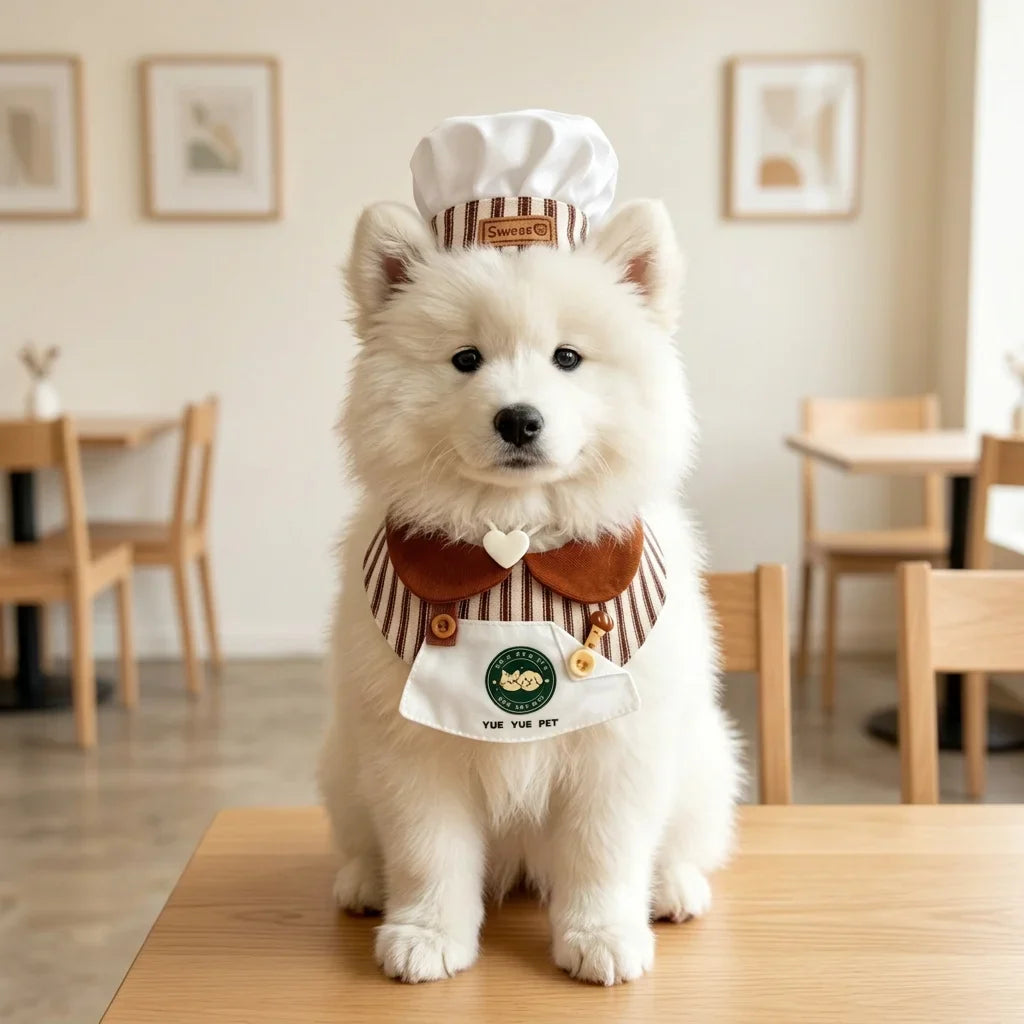 Cute Pet Chef Outfit Set with Hat and Bib Collar – view 3