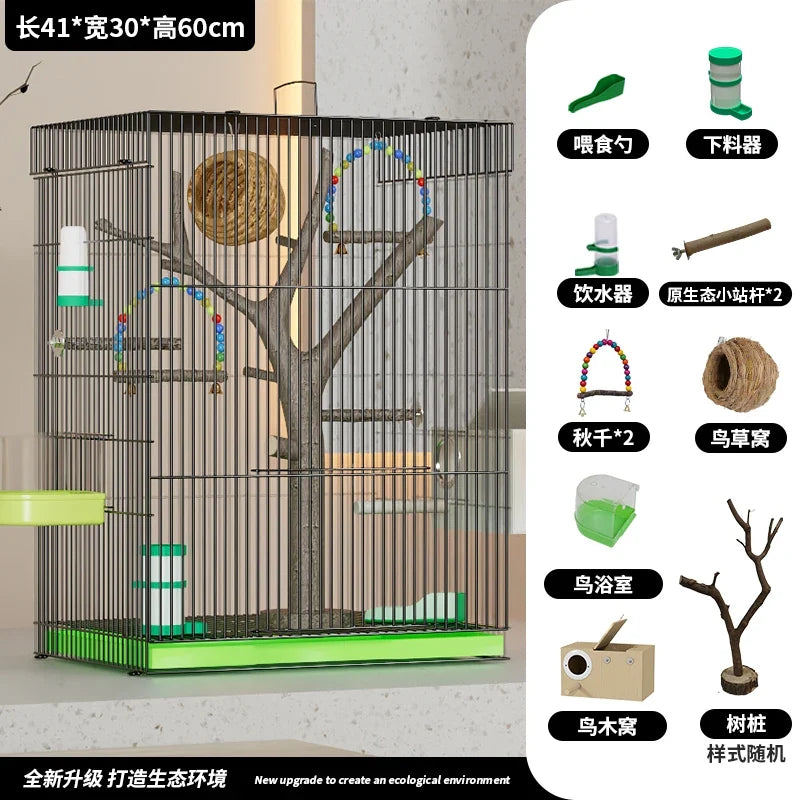 Large Vertical Bird Cage with Natural Wood - MyPetDollar.com