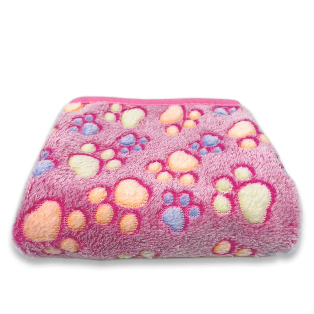 Coral Fleece Pet Blanket Warm Paw Print Dog - MyPetDollar.com