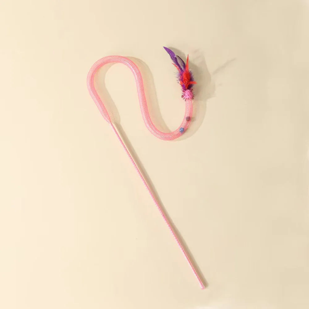 Mesh Snake Cat Teaser Wand with Catnip Balls – 3 Colors