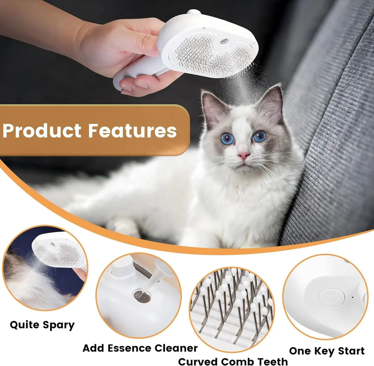 Hot Cat Steam Brush 3 in 1 Pet Hair Grooming - MyPetDollar.com