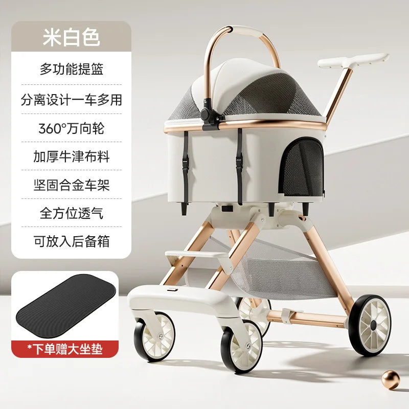 Foldable Pet Stroller for Cats and Dogs Lightweight Aluminum