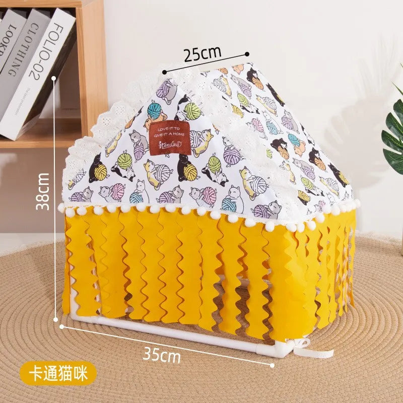 Cotton Fringe Tent Hamster Hideout Portable Rabbit Chinchilla Guinea – 4 Colors