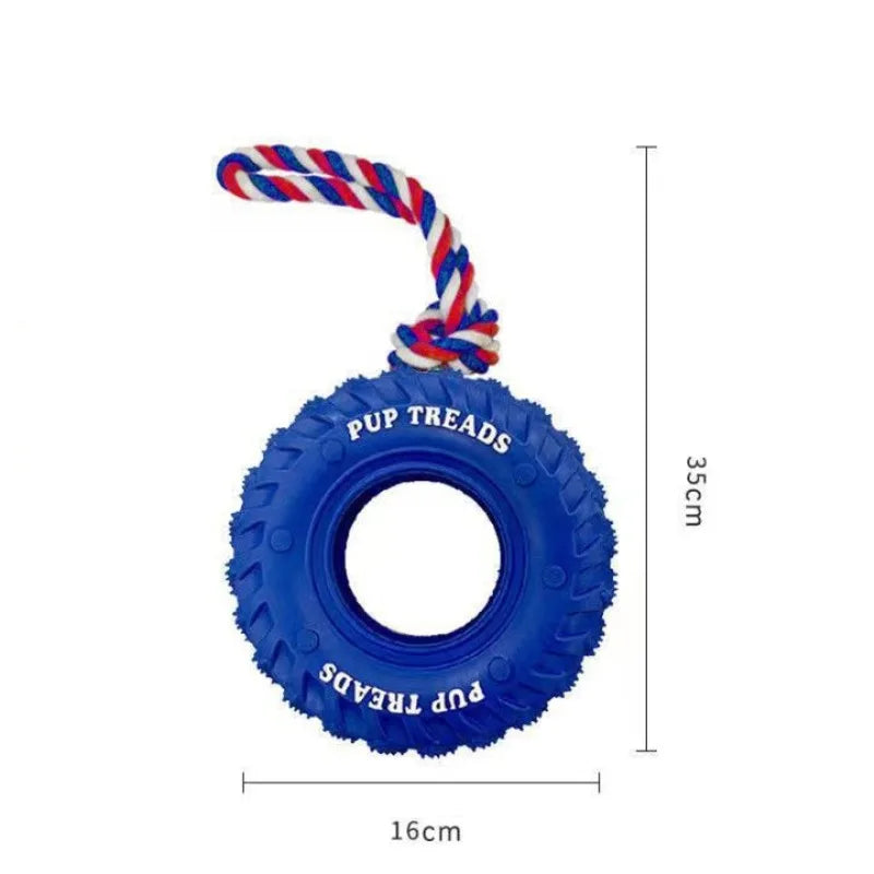 Dog Toys Tyre Natural Rubber Squeaks Strong Durable Pulling – 5 Colors