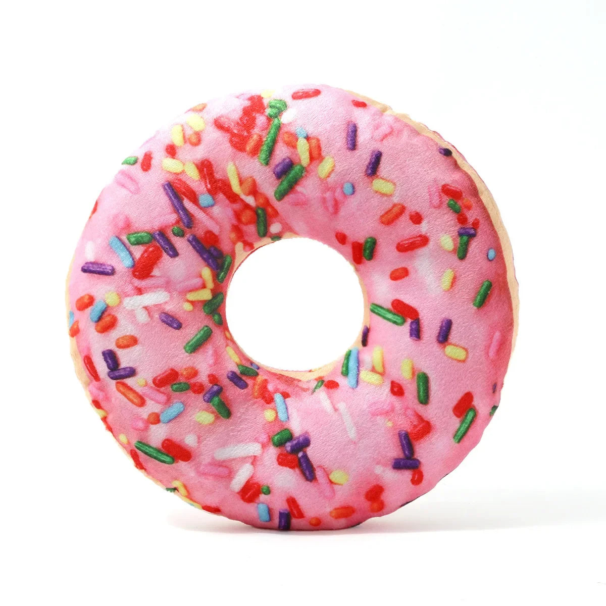Soft Plush Dog Toy Doughnut Pizza Shape Squeaky Chew Sound, Interactive