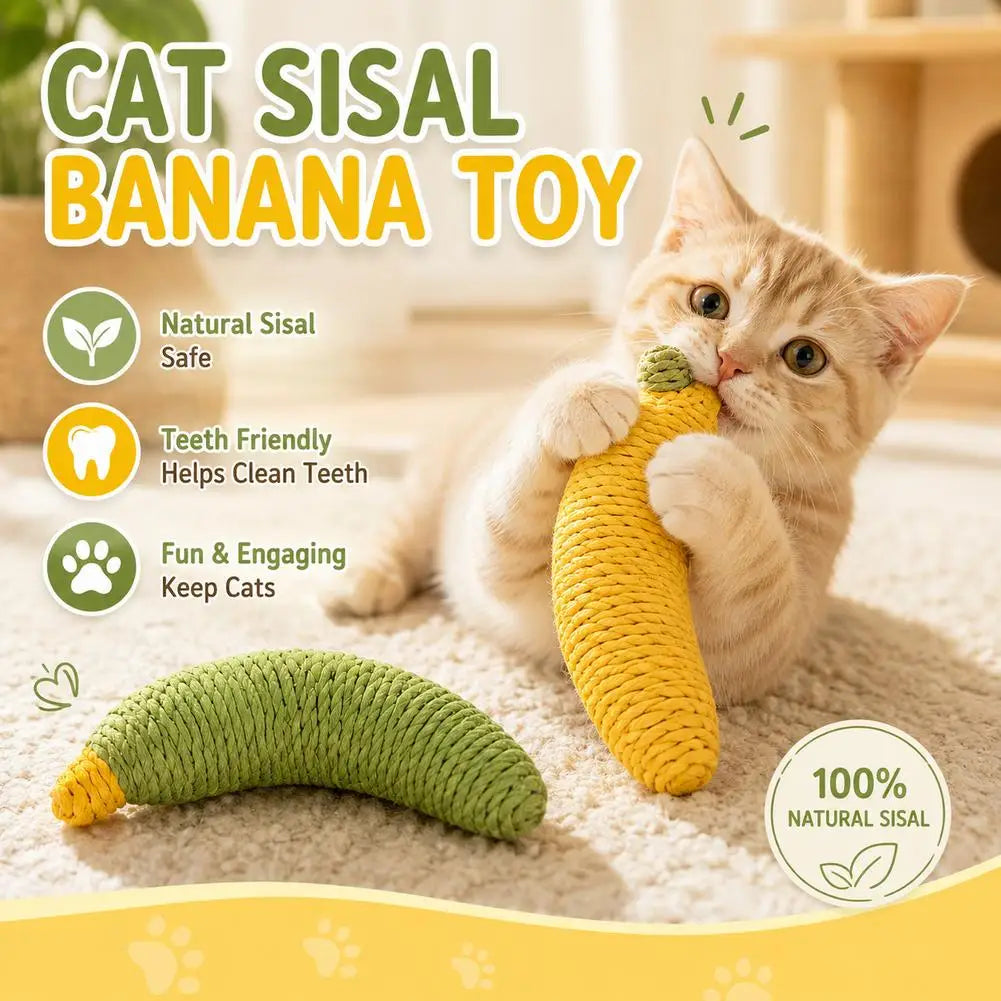 Cute Sisal Cat Toy Banana Shape Yellow Green - MyPetDollar.com