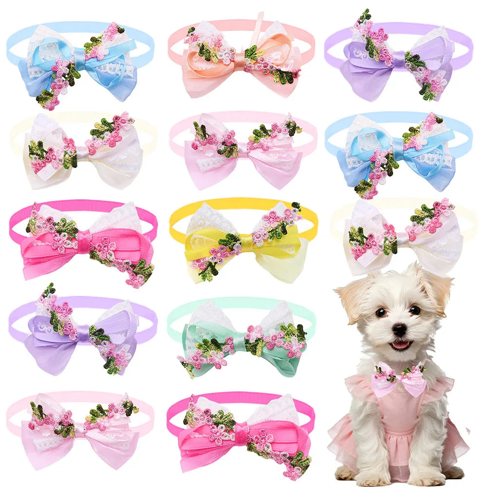 50PCS Adjustable Dog Bowties Lace Flower - MyPetDollar.com