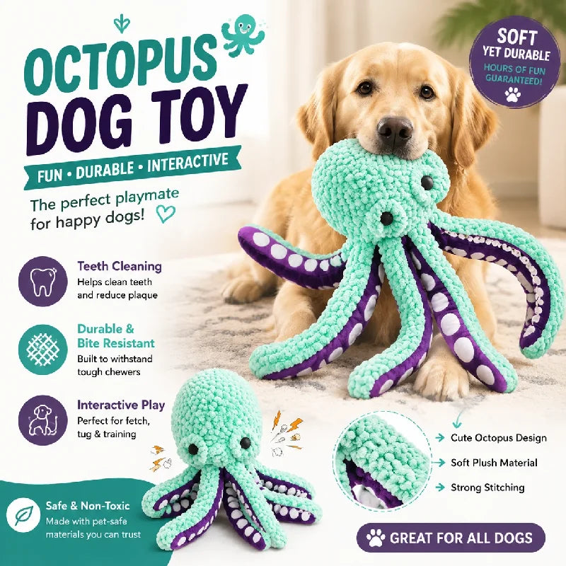 Pet plush octopus toy interactive sound - MyPetDollar.com